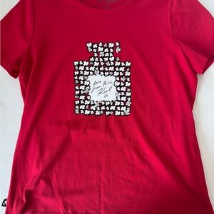 Karl Lagerfeld Paris Red T-Shirt with Floral Perfume Design, Medium